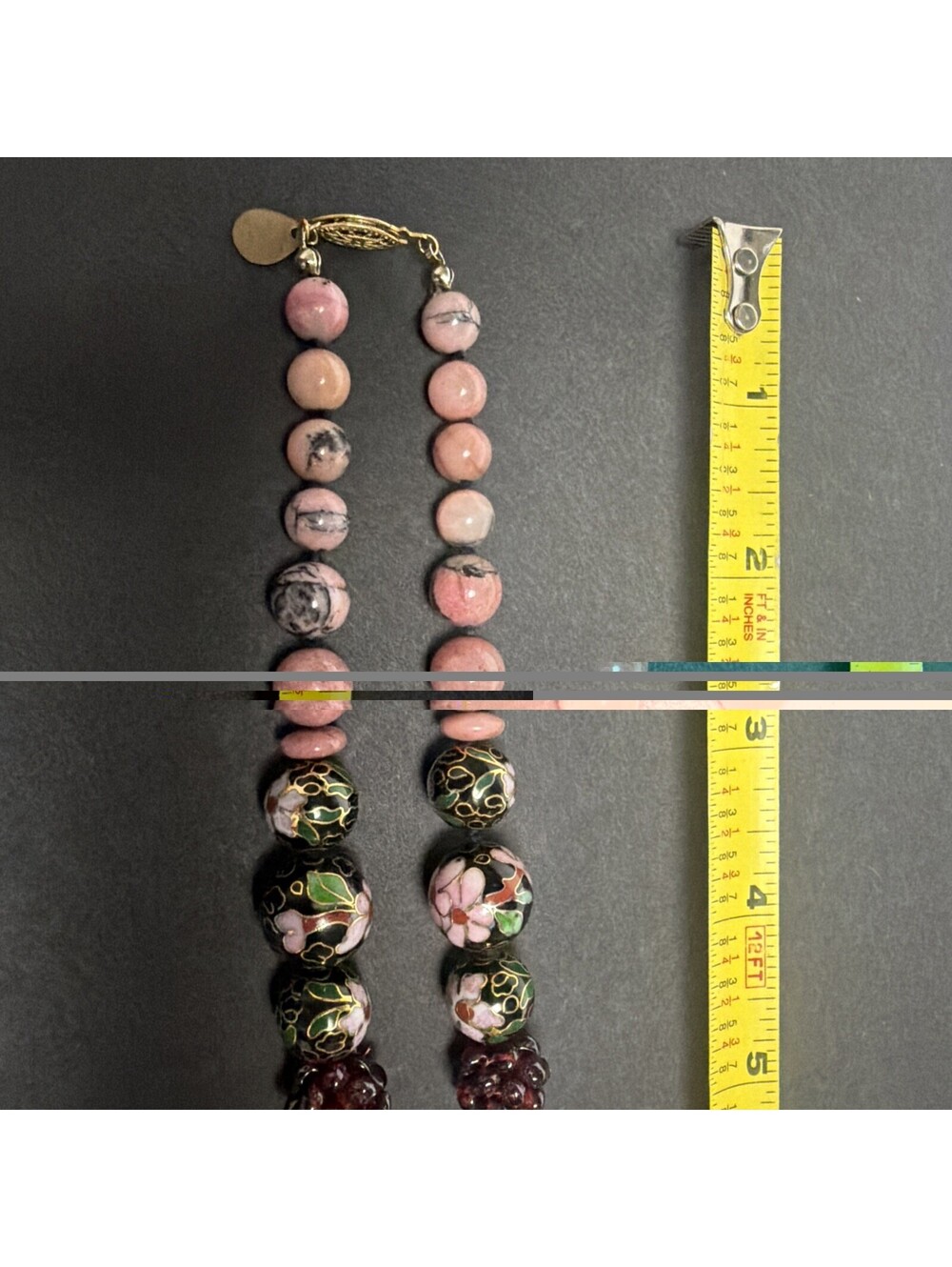 Vintage Art Glass Beaded Necklace Wedding Cake Style Beads Stone Carved Chinese - Picture 13 of 14